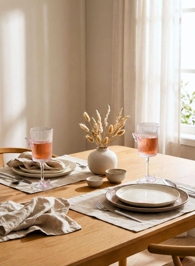 1Chase  Ribbed Glass with Butterfly Design, 250ML Decorative Stemmed Drinking Glasses Set of 2, Elegant Wine, Cocktail Glasses for Parties, Gifting & Home Décor  | Best Price UAE